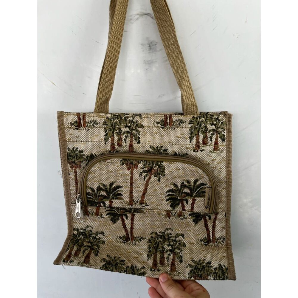 vintage 70s Bovano USA palm tree print tapestry tote bag